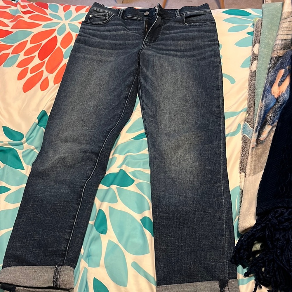 Size 2 Ann Taylor jeans; Dark wash and cuffed ankles